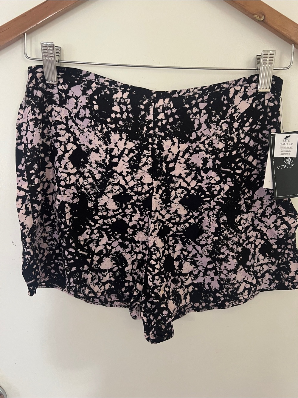 Volcom Black with Light Pink Splatter High-Waist Shorts